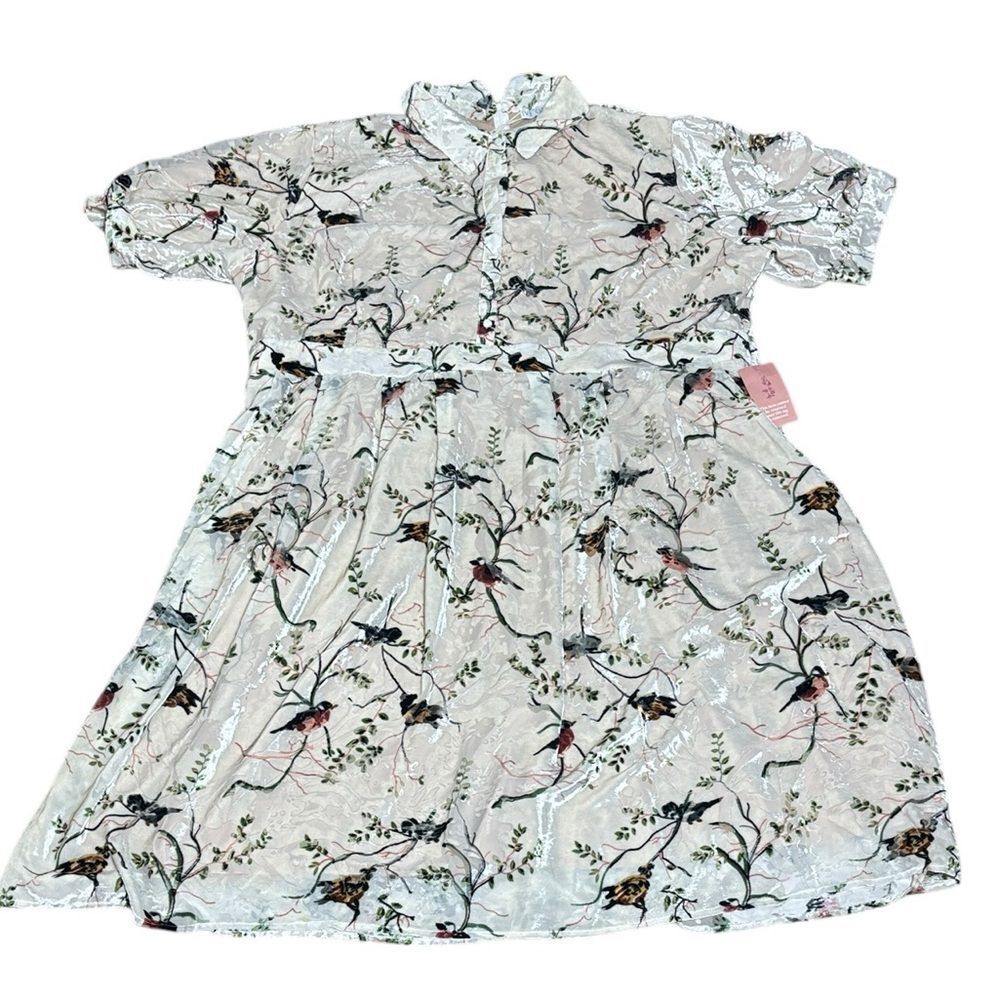 Ivy city co women’s 5x Delaney dress in white velvet burnout bird print new - Picture 2 of 9